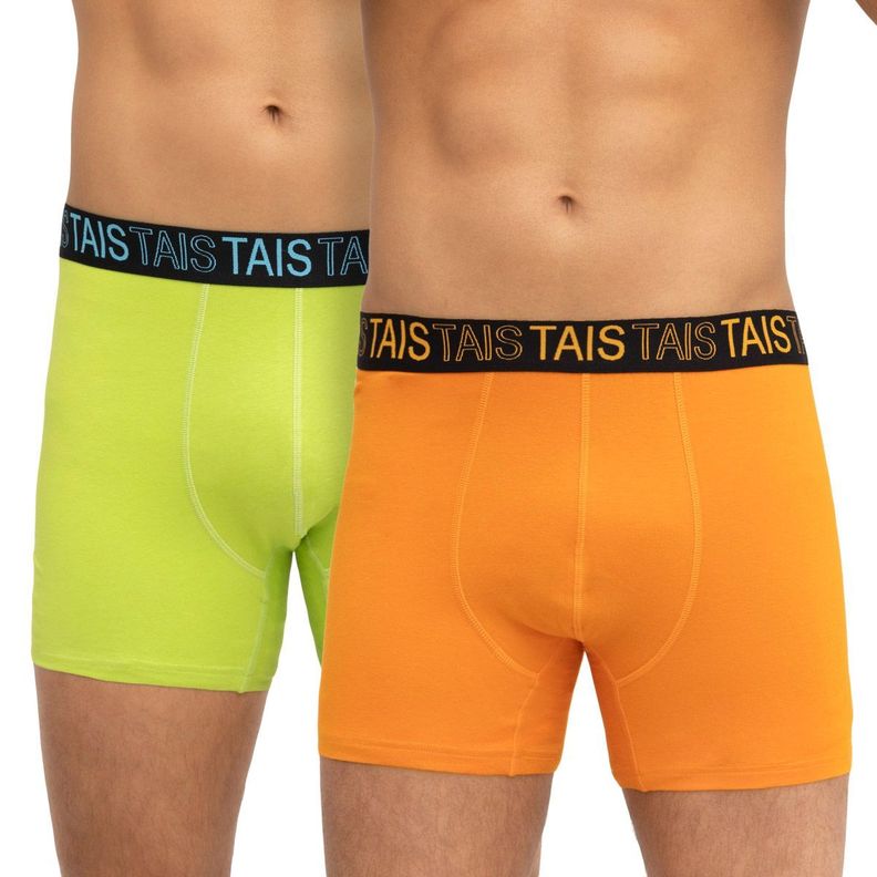 Pack  Boxer Cotton Spandex  Colores Naranjo/Verde Limon S