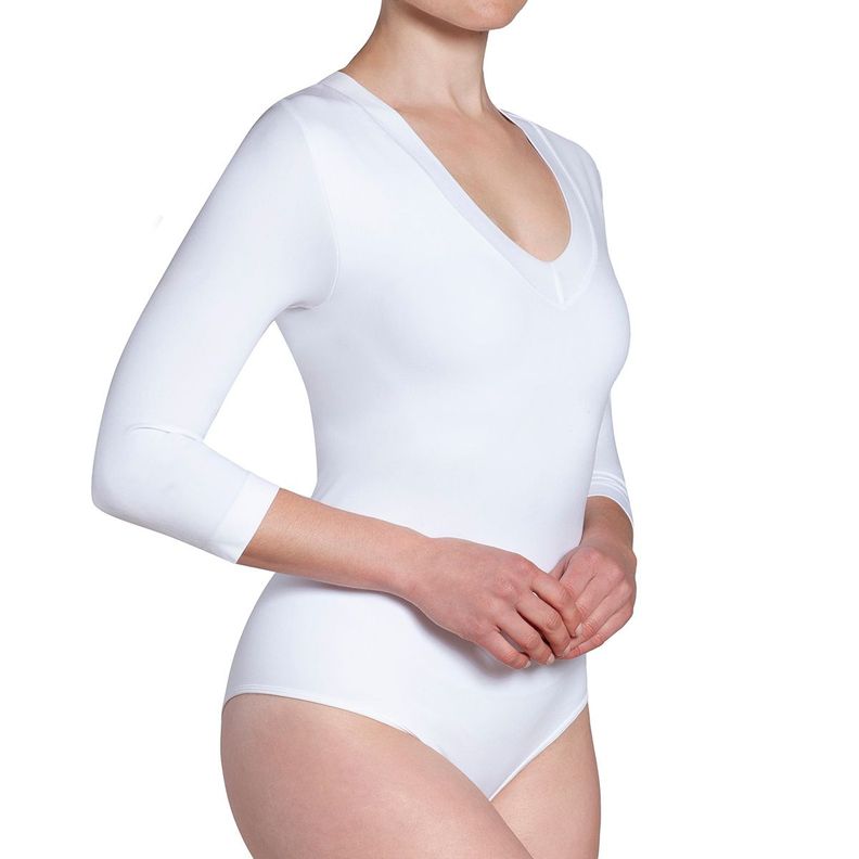 Body Manga 3/4 Escote "V" Blanco-0