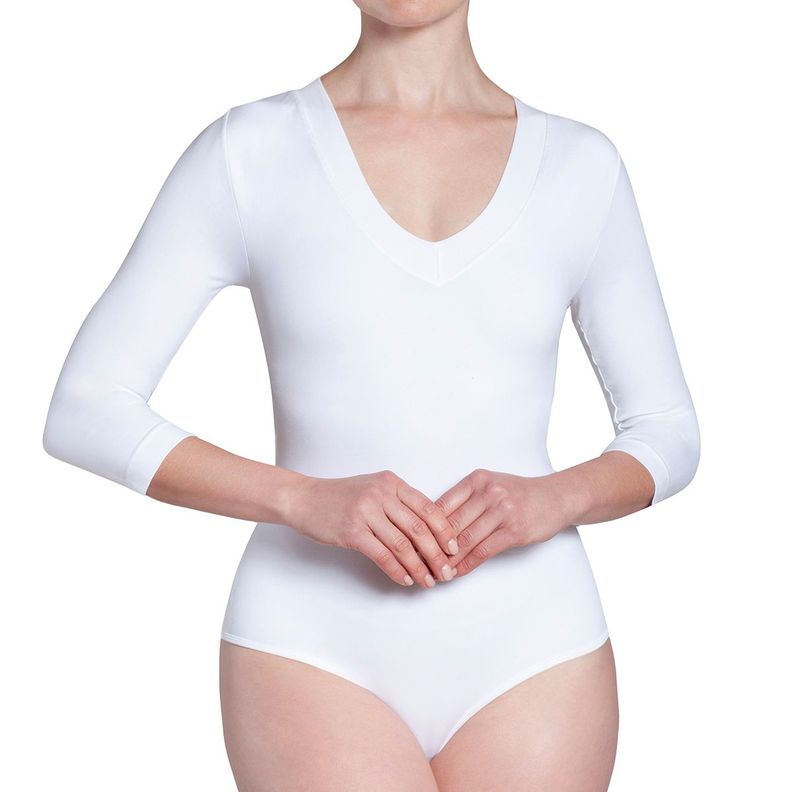 Body Manga 3/4 Escote "V" Blanco-1