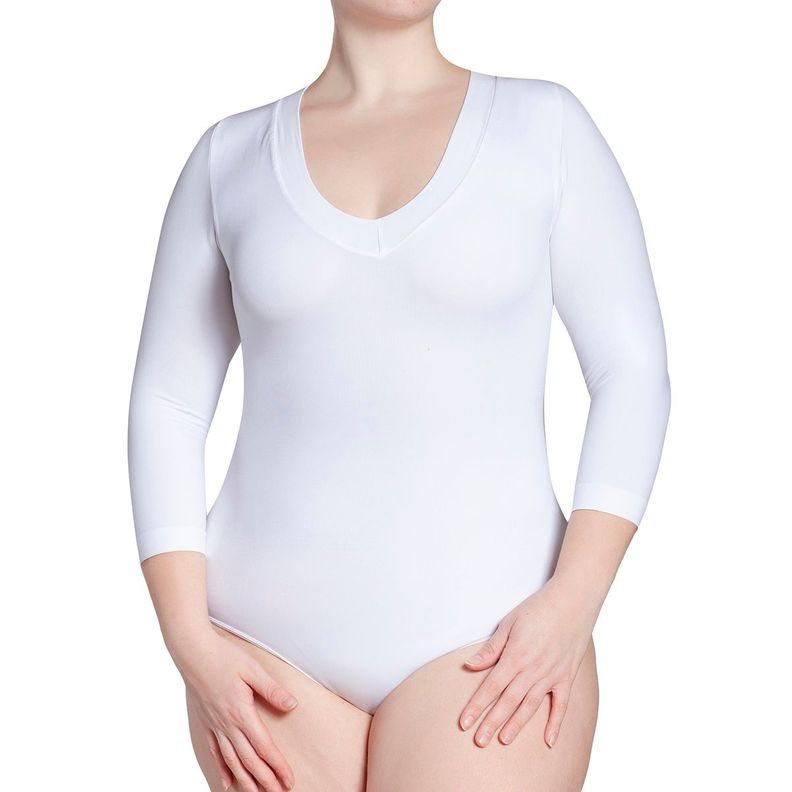 Body Manga 3/4 Escote "V" Blanco-4