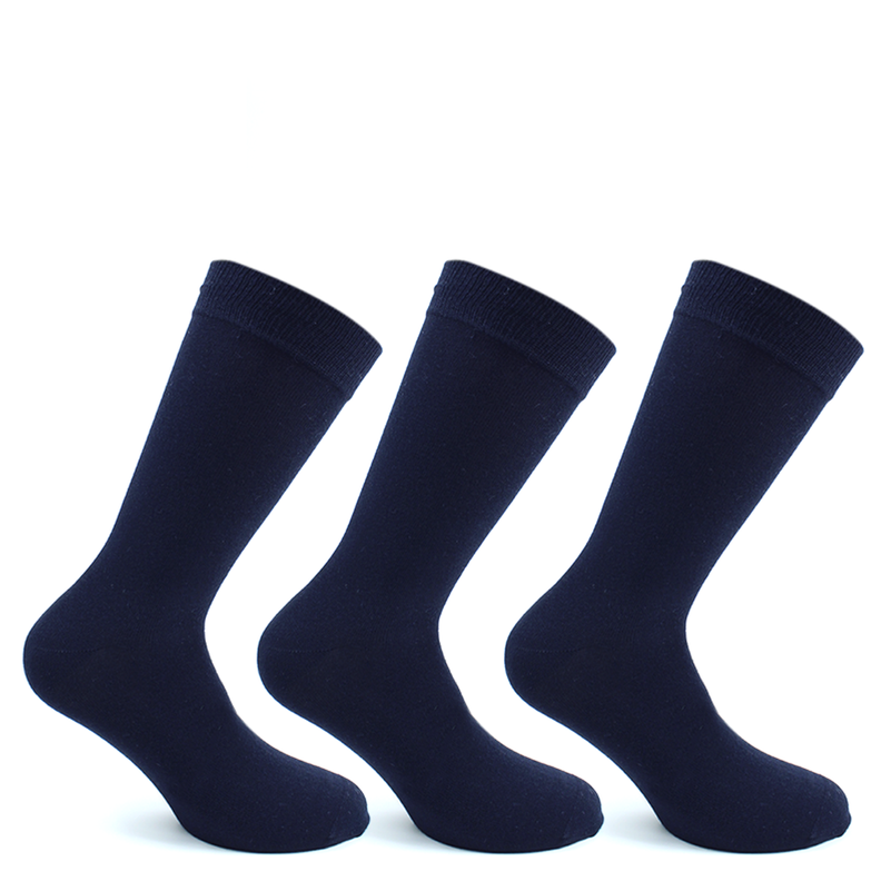 3 Pares Calcetines Algodón Largo Americano Liso Azul-0