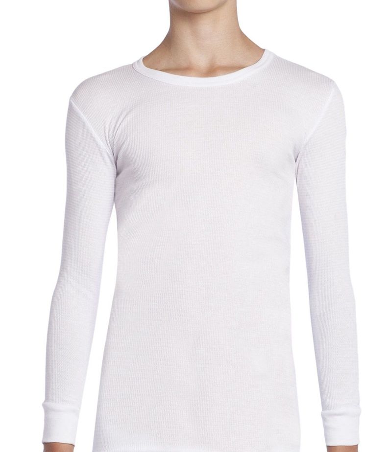Camiseta Termica Manga Larga Cuello Polo Algodon Tejido Panal Juvenil Blanco 10