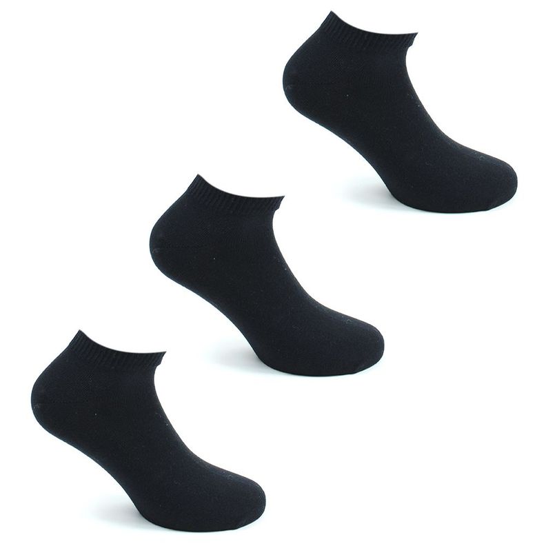 3 Pares Calcetines Algodón Liso Corto Negro-0