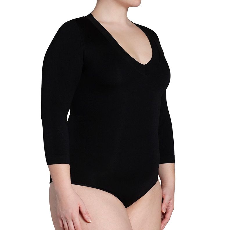 Body Manga 3/4 Escote "V" Negro-1
