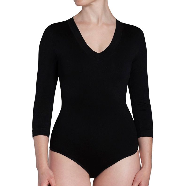 Body Manga 3/4 Escote "V" Negro-3