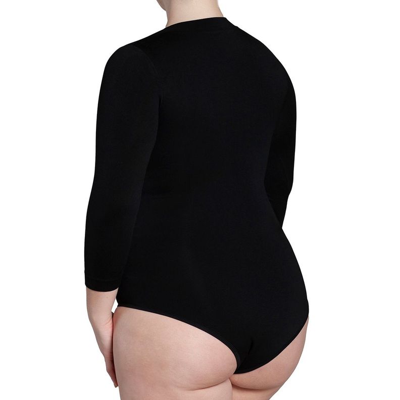 Body Manga 3/4 Escote "V" Negro-5
