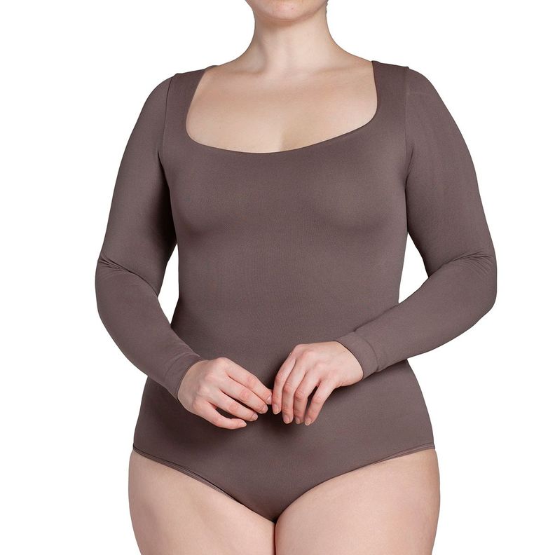 Body Manga Larga Escote Cuadrado Ceniza-0