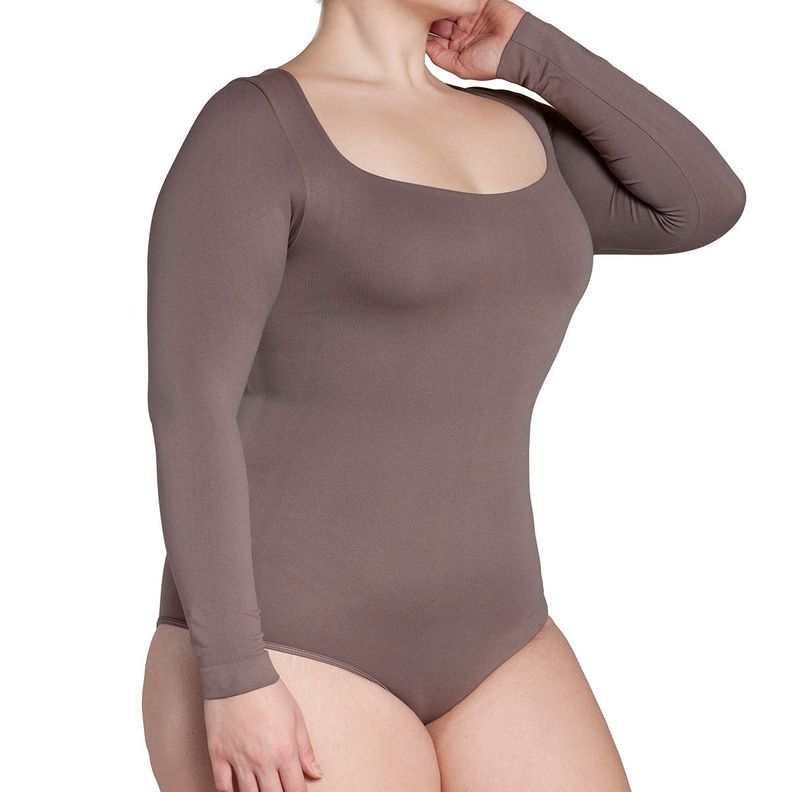 Body Manga Larga Escote Cuadrado Ceniza-1