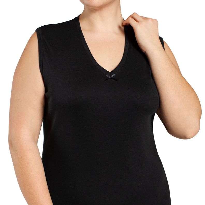 Camiseta Mujer Sin Mangas Cuello "V" Algodón Negro-1