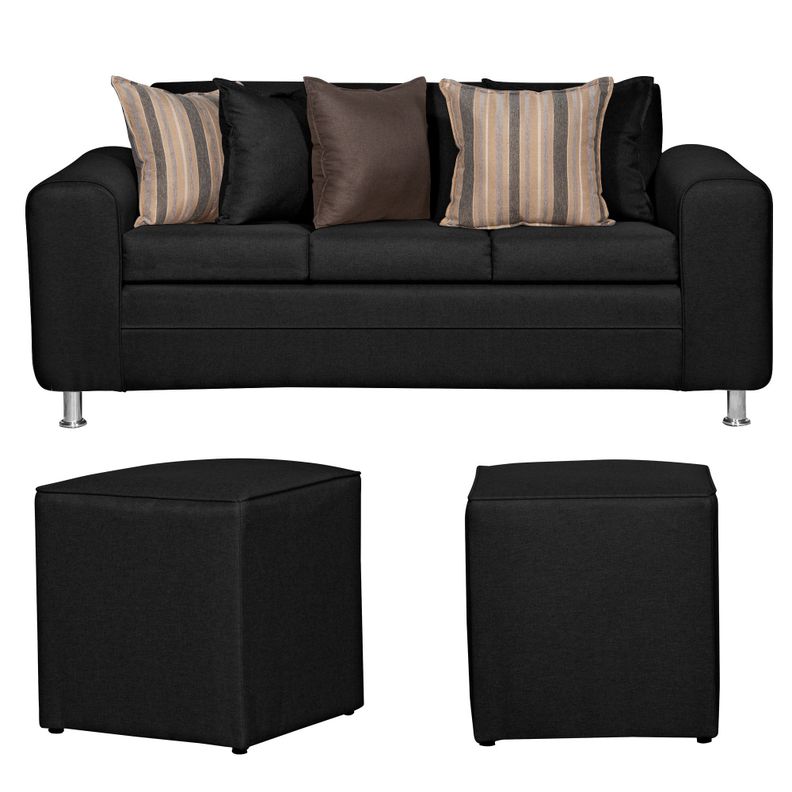SOFA LEGEND 3 CUERPOS + 2 POUF NEGRO-0