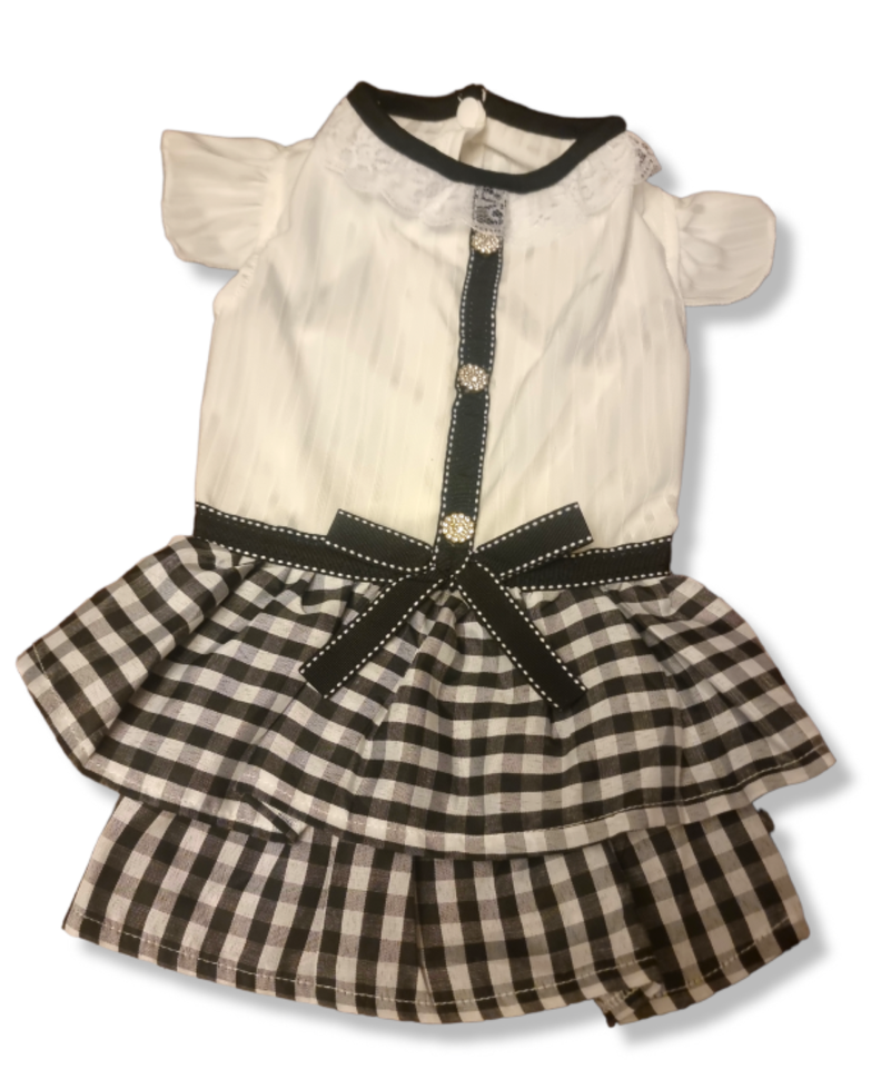 Vestido Escoces Blanco Negro Verano Talla M-0