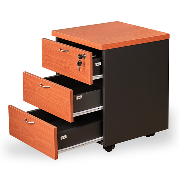 Cajonera con Ruedas Laminado Compacto con Rieles Metálicos y Llave-1