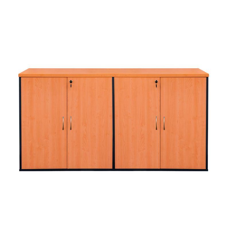 Dos Armarios Modulares Laminado Compacto con Puertas y Llaves. Color Alerce y Grafito-0
