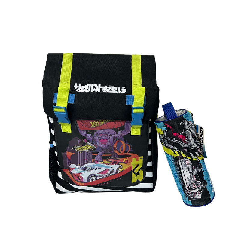 Mochila Escolar Hot Wheels + Estuche-0