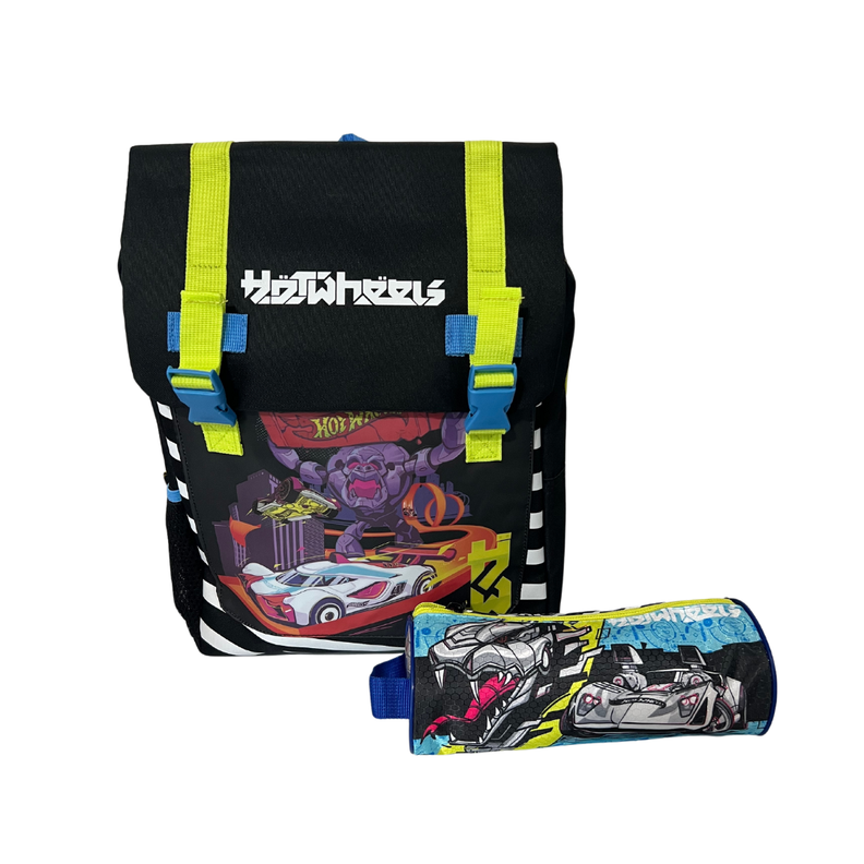 Mochila Escolar Hot Wheels + Estuche-3