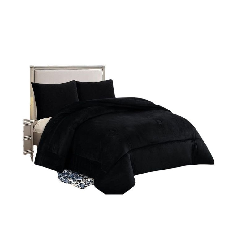 COBERTOR DE INVIERNO PLUSH LISO 2 PLAZAS NEGRO.-0