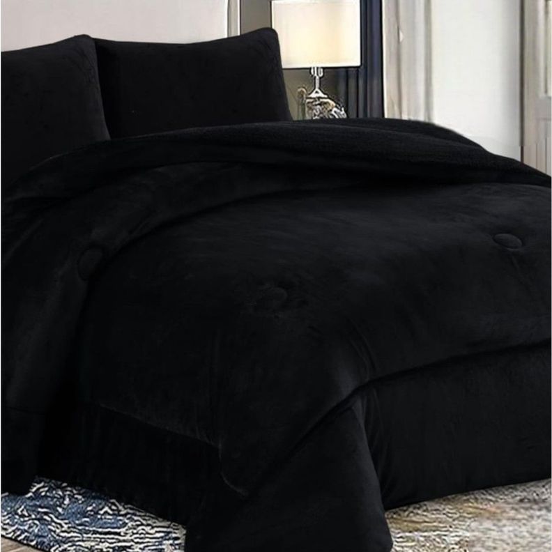 COBERTOR DE INVIERNO PLUSH LISO 2 PLAZAS NEGRO.-1