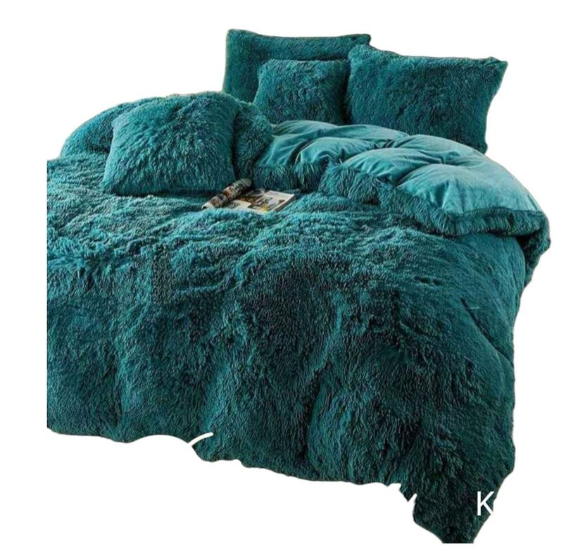 cubrecama de invierno con chiporro peludo turquesa 2 plazas-2