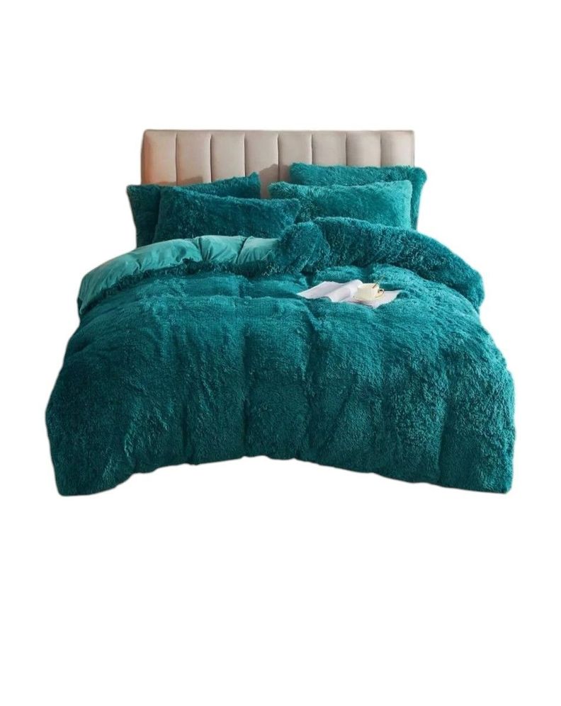 cubrecama de invierno con chiporro peludo turquesa 2 plazas-0