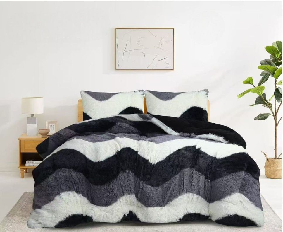 COBERTOR DE INVIERNO PELUDO CON DISEÑO 2P GRIS-1