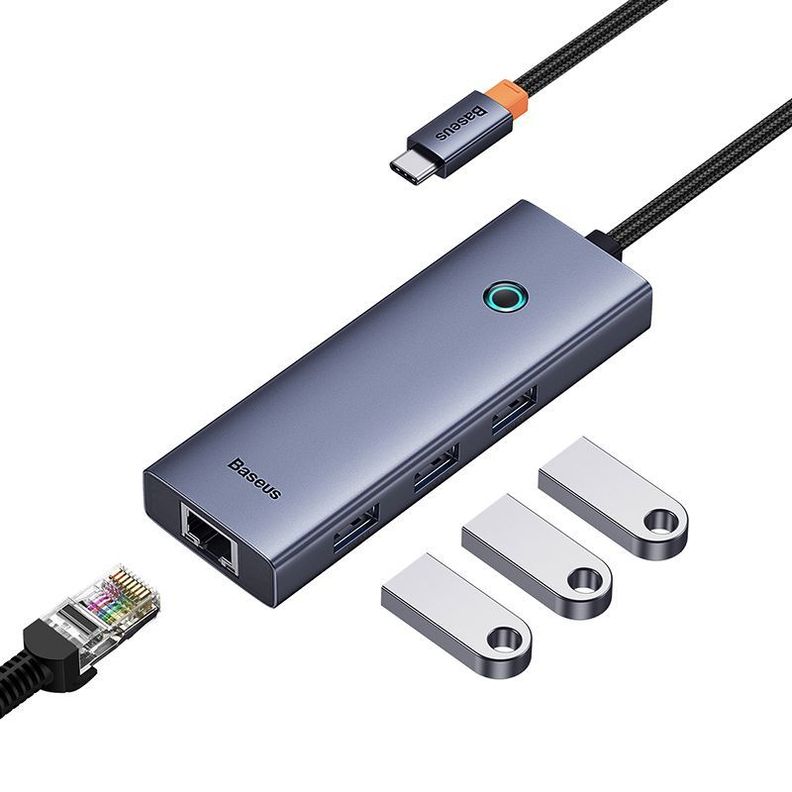 Adaptador HUB 4 en 1 USB-C  a 3 puertos USB 3.0 + Ethernet RJ45 - Baseus UltraJoy Series - Gris espa-0
