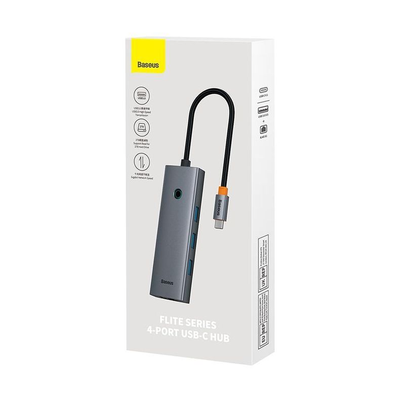 Adaptador HUB 4 en 1 USB-C  a 3 puertos USB 3.0 + Ethernet RJ45 - Baseus UltraJoy Series - Gris espa-6