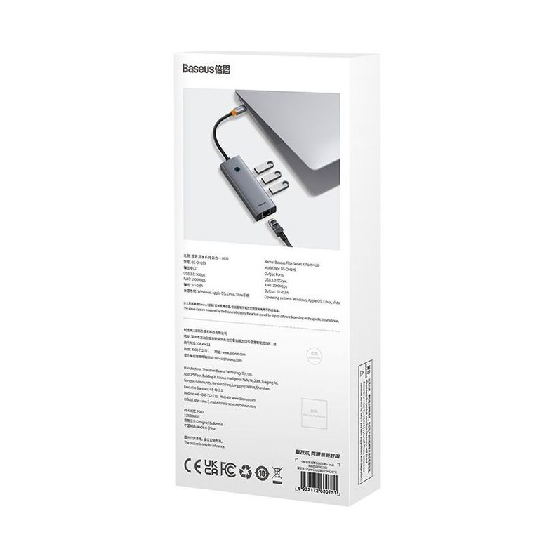 Adaptador HUB 4 en 1 USB-C  a 3 puertos USB 3.0 + Ethernet RJ45 - Baseus UltraJoy Series - Gris espa-7