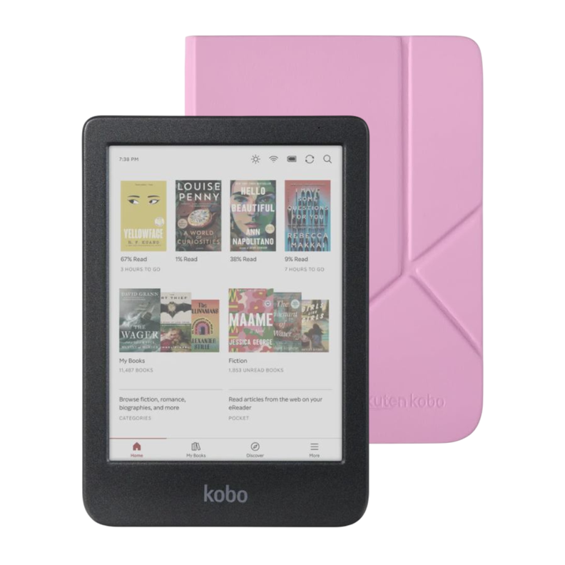 Lector e reader Kobo Clara Colour Negro con Funda Notebook SleepCover Rosado-0