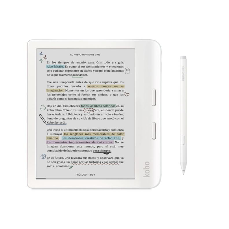 Lector E Reader Kobo Libra Colour Blanco con Lapiz Stylus 2