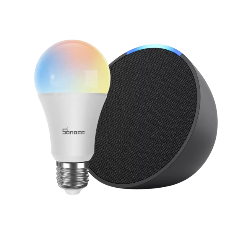 Parlante Inteligente Alexa Echo Pop Negro + Ampolleta LED Inteligente RGB-0