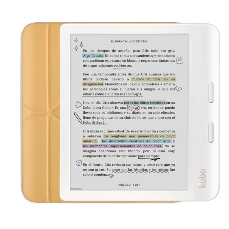 Lector e reader Kobo Libra Colour Blanco con Funda SleepCover Amarillo-0