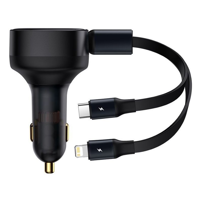 Cargador Rápido para Auto Baseus 2 en 1  USB C y Lightning 30W Negro-0