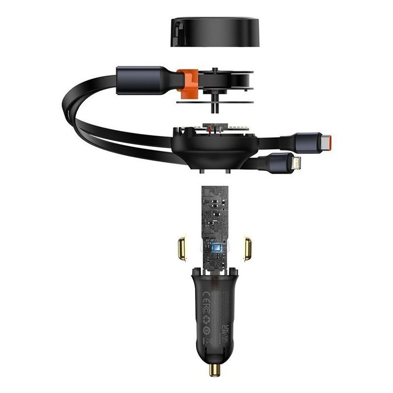 Cargador Rápido para Auto Baseus 2 en 1  USB C y Lightning 30W Negro-4