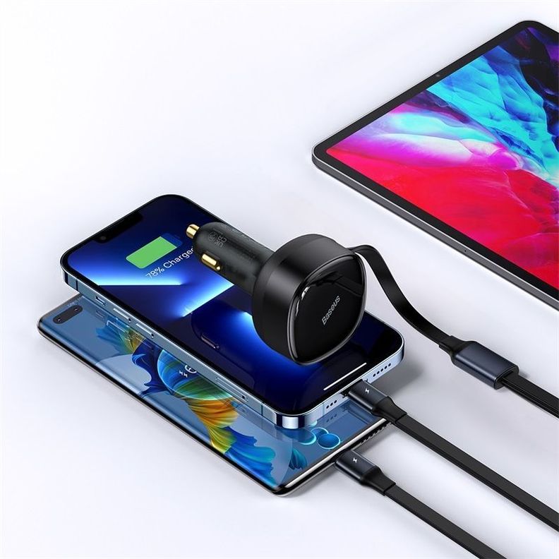Cargador Rápido para Auto Baseus 2 en 1  USB C y Lightning 30W Negro-5