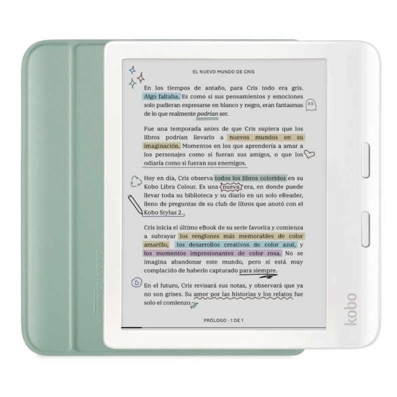 Lector e reader Kobo Libra Colour Blanco con Funda Sleepcover Verde-0