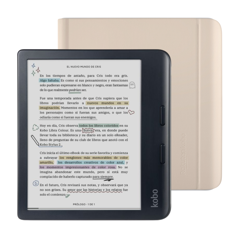 Lector E Reader Kobo Libra Colour Negro Con Funda Beige-0