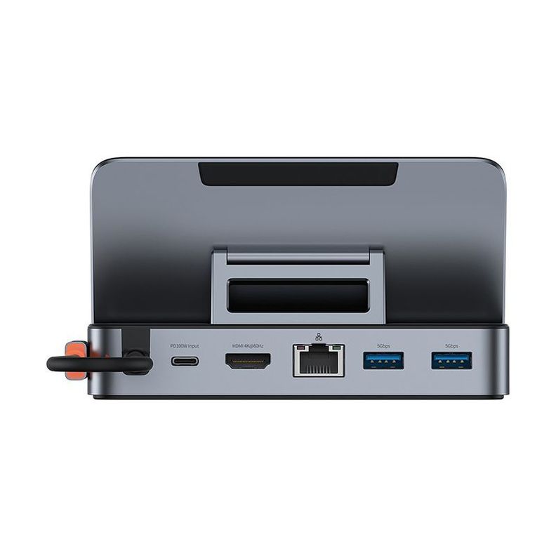 Adaptador HUB 6 en 1 Tipo C: HDMI, USB 3.0 x3, PD, RJ45 - Baseus GamerX - Gris-1
