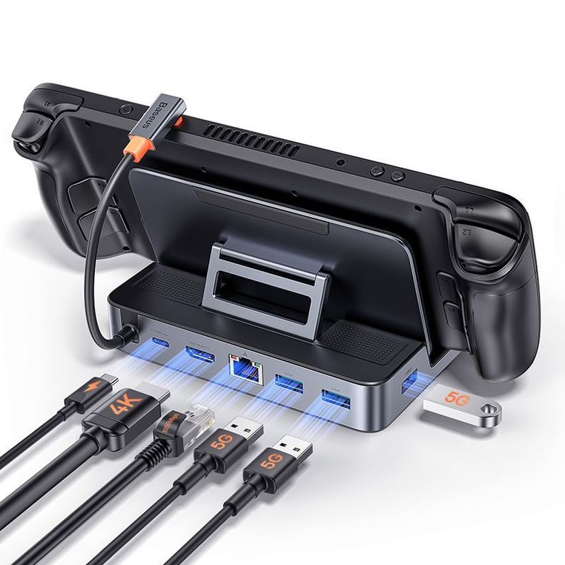 Adaptador HUB 6 en 1 Tipo C: HDMI, USB 3.0 x3, PD, RJ45 - Baseus GamerX - Gris-2