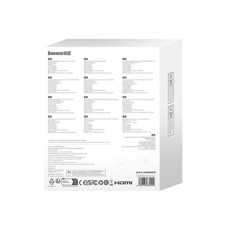 Adaptador HUB 6 en 1 Tipo C: HDMI, USB 3.0 x3, PD, RJ45 - Baseus GamerX - Gris-7