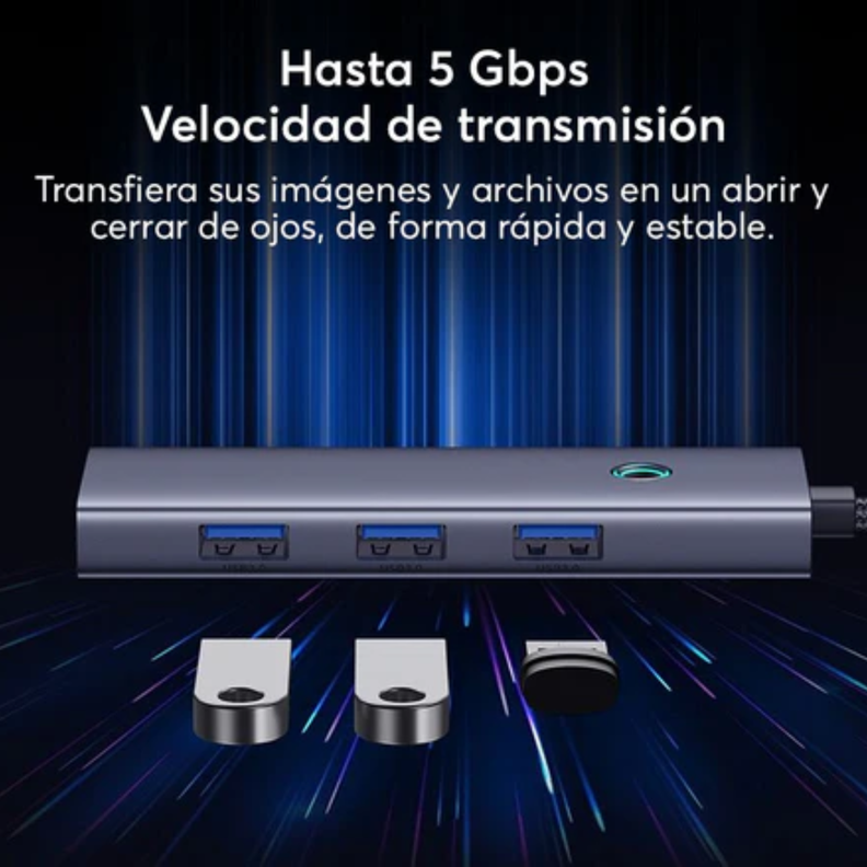 Adaptador HUB 4 en 1 USB a 3 puertos USB 3.0 + Ethernet RJ45 - Baseus UltraJoy Series - Gris espacia-2