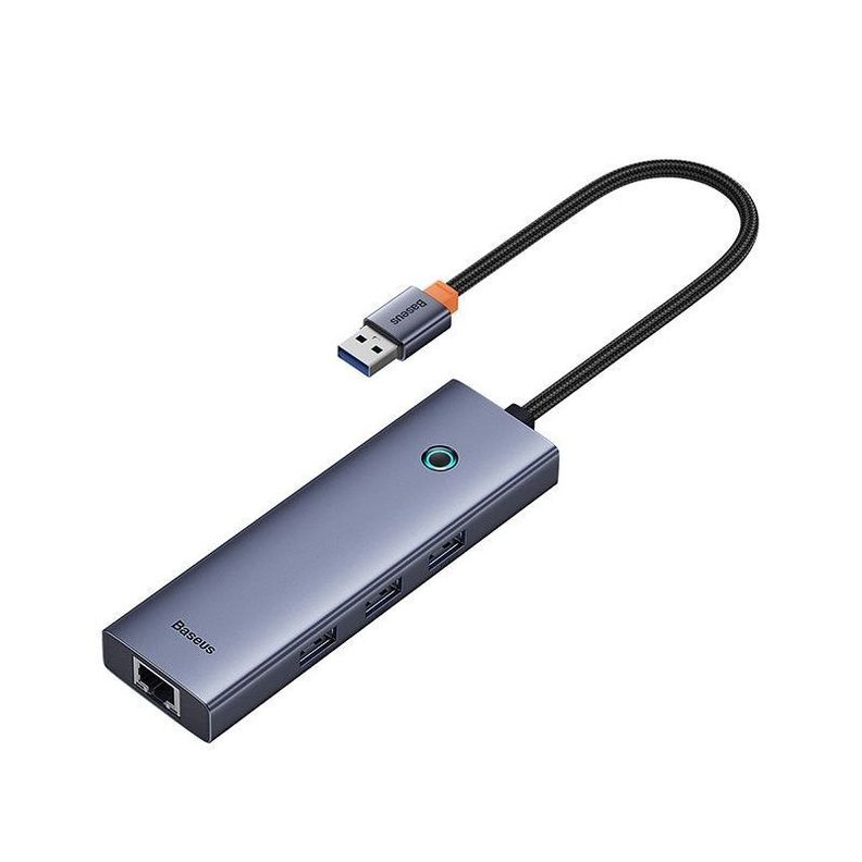Adaptador HUB 4 en 1 USB a 3 puertos USB 3.0 + Ethernet RJ45 - Baseus UltraJoy Series - Gris espacia-4