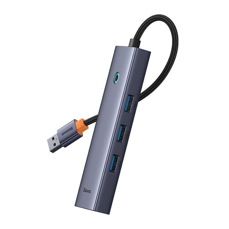 Adaptador HUB 4 en 1 USB a 3 puertos USB 3.0 + Ethernet RJ45 - Baseus UltraJoy Series - Gris espacia-5
