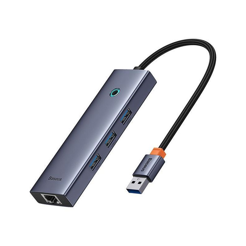 Adaptador HUB 4 en 1 USB a 3 puertos USB 3.0 + Ethernet RJ45 - Baseus UltraJoy Series - Gris espacia-6