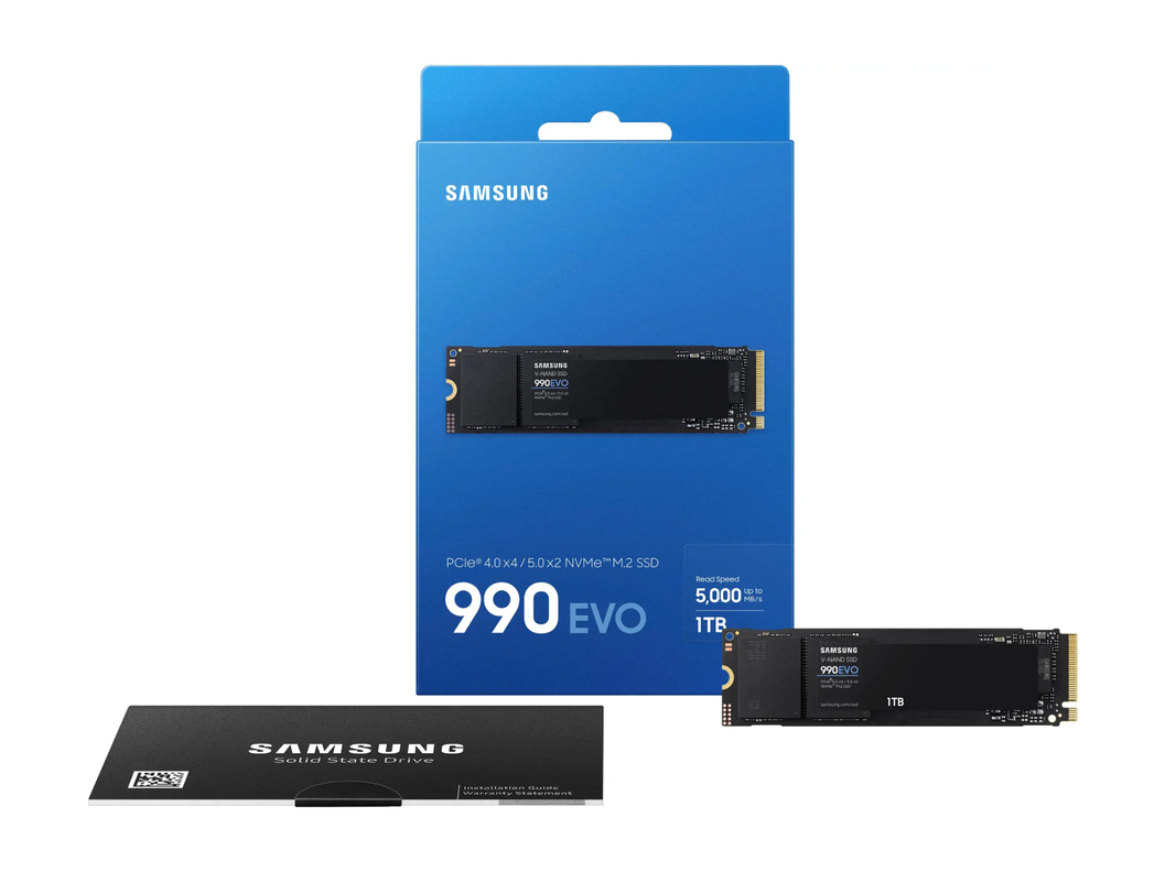 Samsung 990 EVO SSD 1TB SSD PCIe Gen 4x4 Gen y 5x2 M.2 2280 Hasta