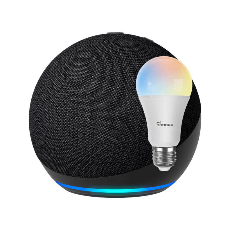 Parlante Inteligente Alexa Echo Dot 5 Negro + Ampolleta Inteligente RGB-0