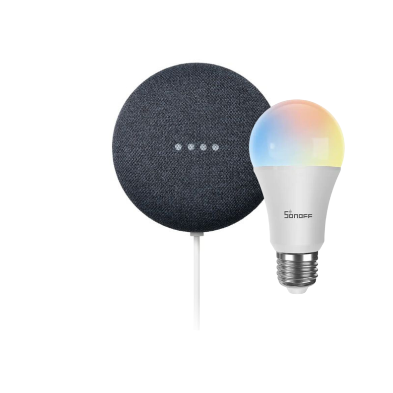 Pack Google Nest Mini (2da Gen.) - Negro + Ampolleta LED Inteligente RGB-0