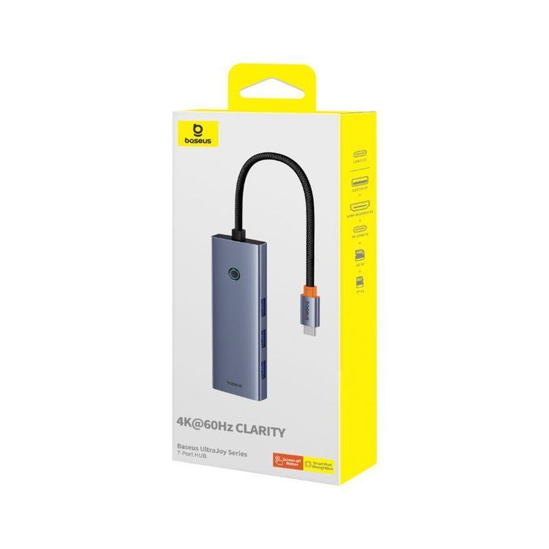 Adaptador HUB 7 en 1 Tipo C a HDMI, USB 3.0, PD y SD/TF - Baseus - Gris-3