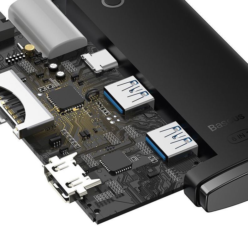 Adaptador HUB 6 en 1 Tipo-C a HDMI + USB 3.0 x 2 + Tipo-C + SD/TF - Baseus Lite Series-5