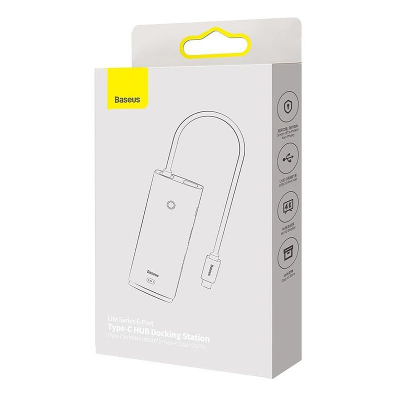 Adaptador HUB 6 en 1 Tipo-C a HDMI + USB 3.0 x 2 + Tipo-C + SD/TF - Baseus Lite Series-6