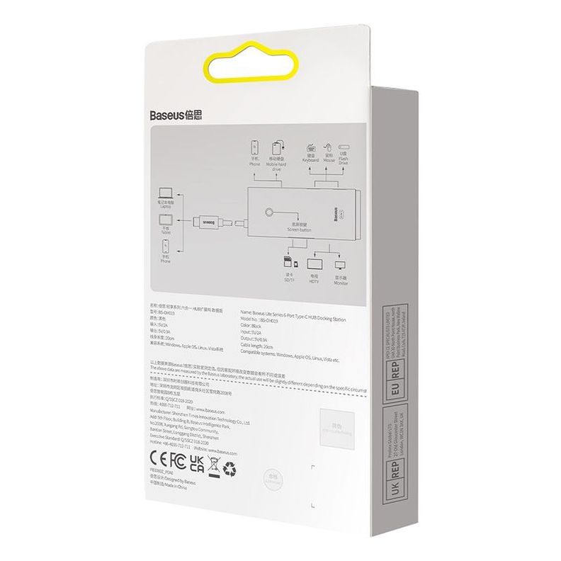 Adaptador HUB 6 en 1 Tipo-C a HDMI + USB 3.0 x 2 + Tipo-C + SD/TF - Baseus Lite Series-7